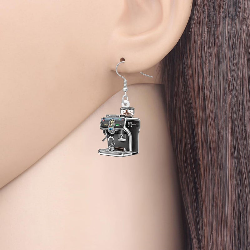 BONSNY Acrylic Dangling Novelty Fun Black Coffee Machine Earrings Hypoallergenic Designer Jewelry Gifts For Women - Image 2